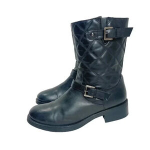 Aquatalia by Marvin K Sherry Black Quilted Leather Moto Boots Women's Size 12